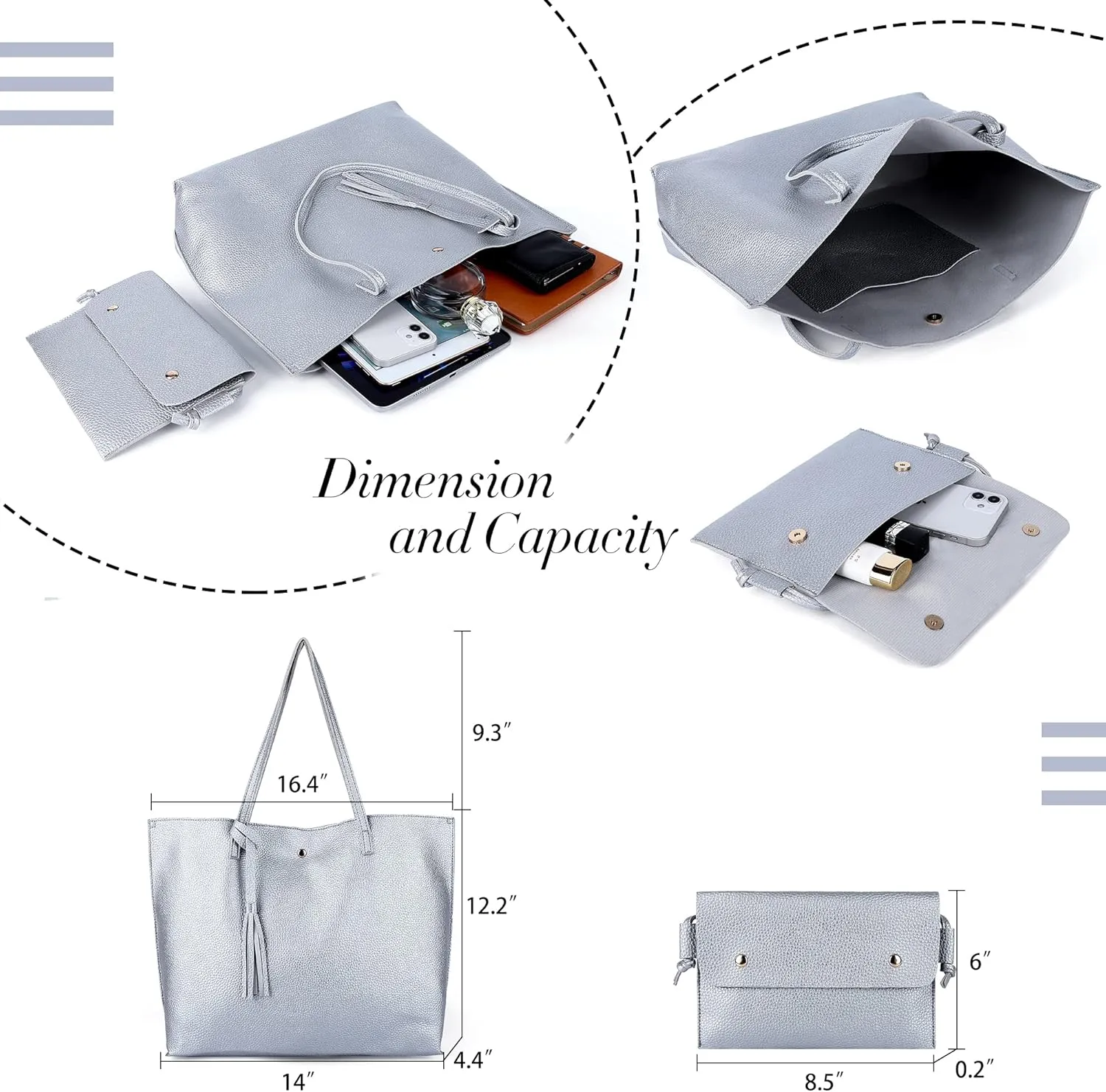 Women's Faux PU Leather Tote Shoulder Purses Bag for women, Big Capacity Tassel Handbag