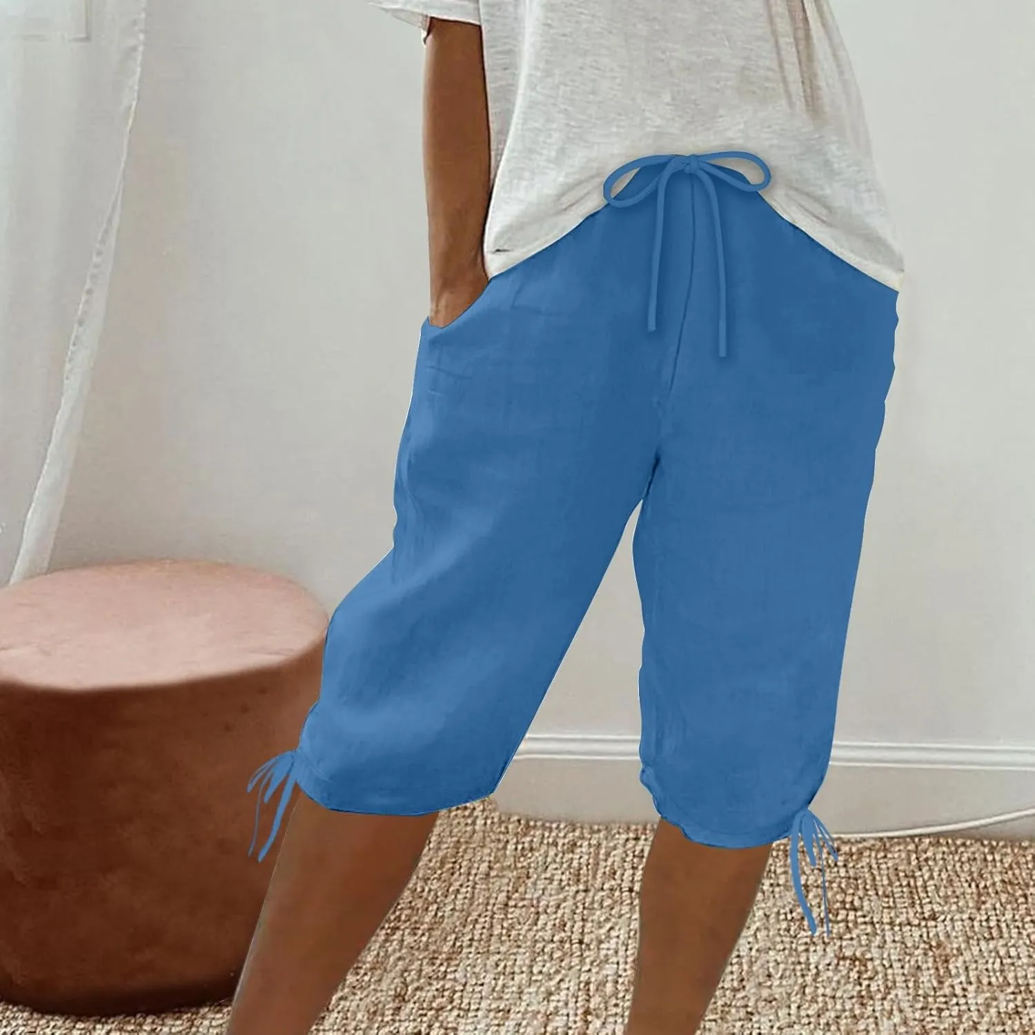 Womens High Waisted Summer Short Cotton Linen Dressy Casual Shorts Drawstring Cute Bermuda Trendy Vacation Clothes