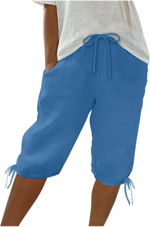 Womens High Waisted Summer Short Cotton Linen Dressy Casual Shorts Drawstring Cute Bermuda Trendy Vacation Clothes
