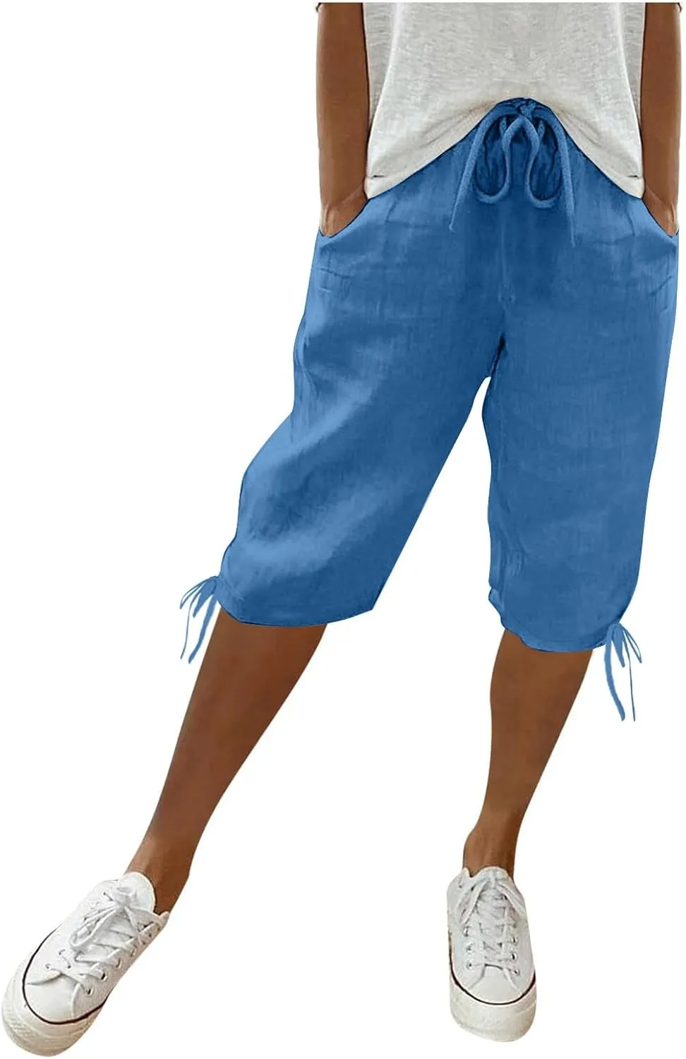 Womens High Waisted Summer Short Cotton Linen Dressy Casual Shorts Drawstring Cute Bermuda Trendy Vacation Clothes