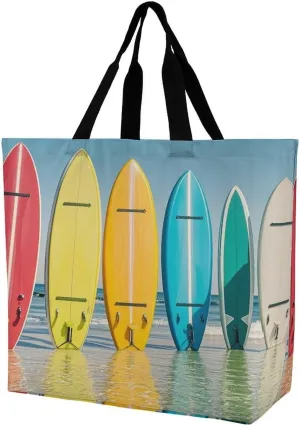 Women's Large-capacity Shoulder Shopping Bag Reusable Foldable Shopping Bags Colorful Surfboard Beach Bag