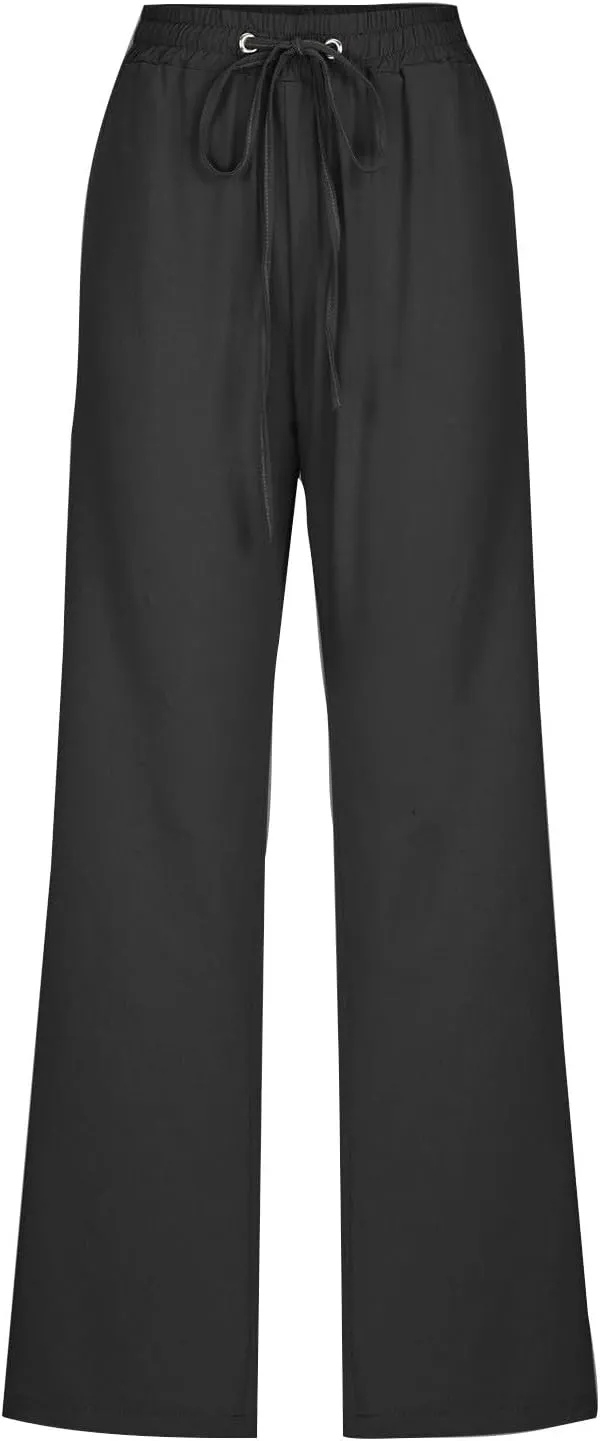 Women's Linen Pants 2025 Causal Summer Loose Drawstring High Waisted Long Pants Trousers with Pockets Plus Size