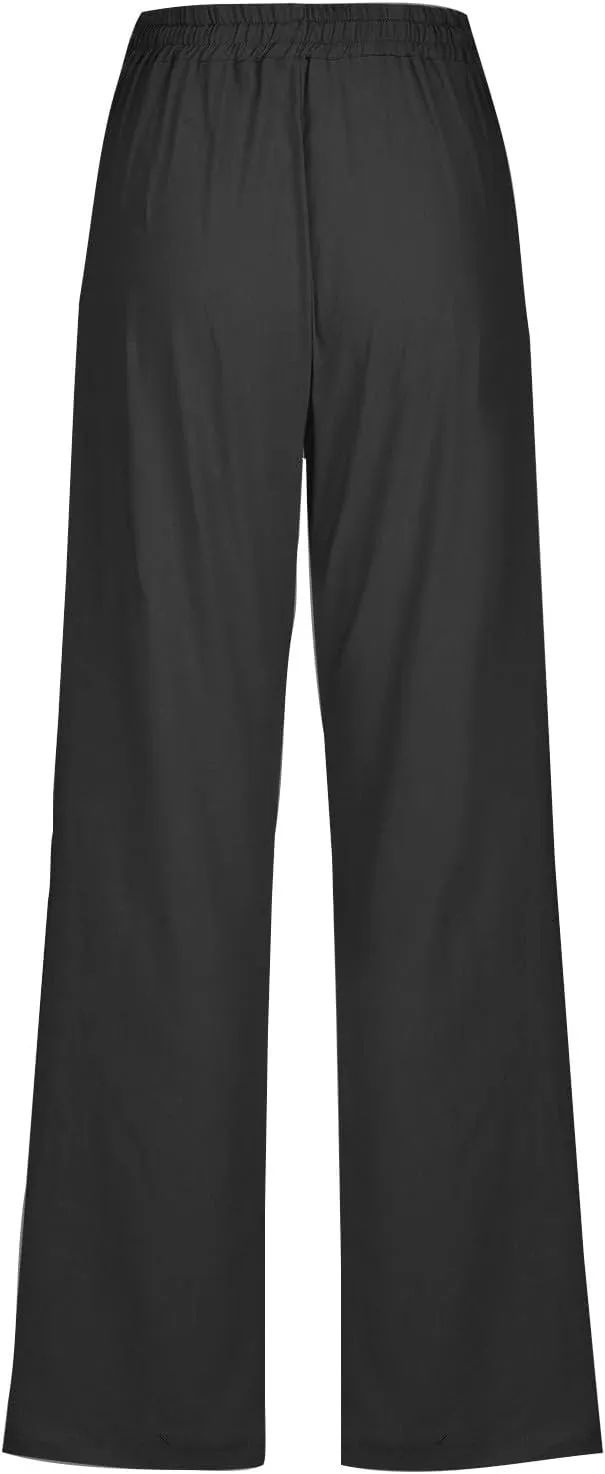 Women's Linen Pants 2025 Causal Summer Loose Drawstring High Waisted Long Pants Trousers with Pockets Plus Size