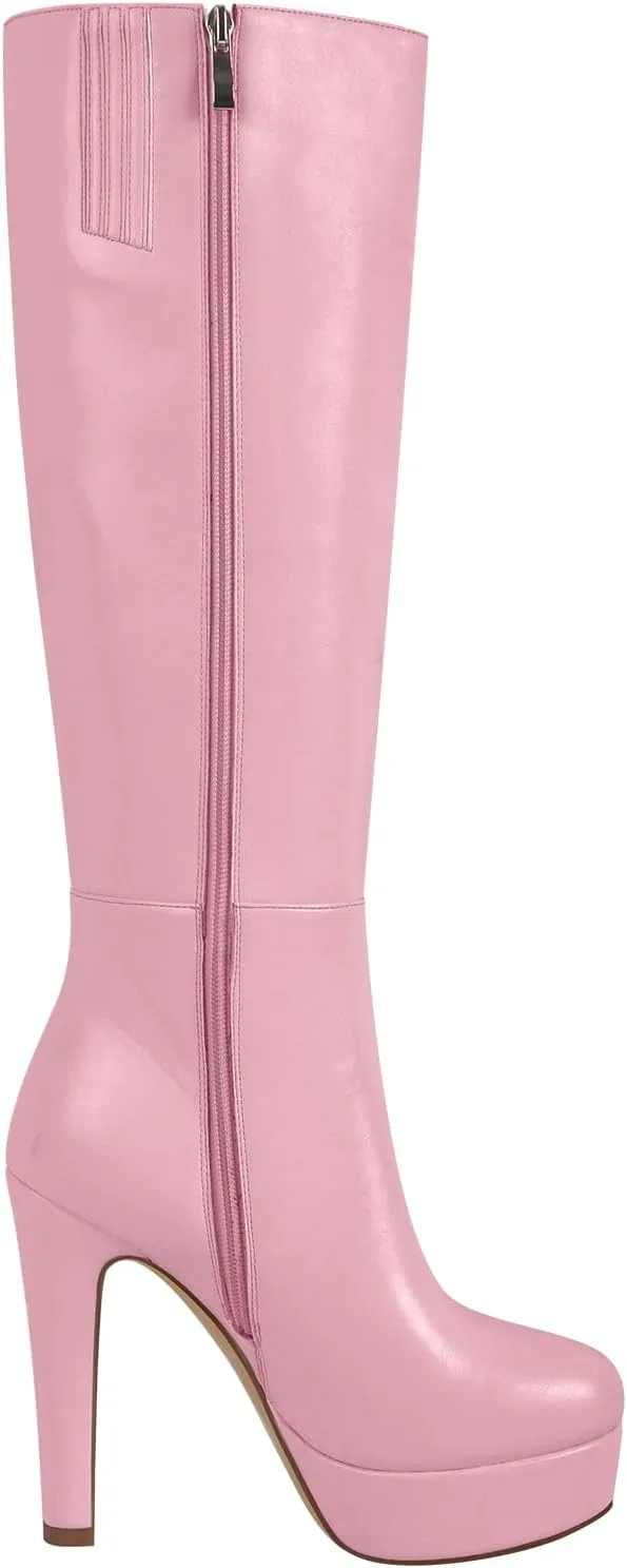 Women's Platform Knee High Boots Solid Color Side Zipper Block High Heels