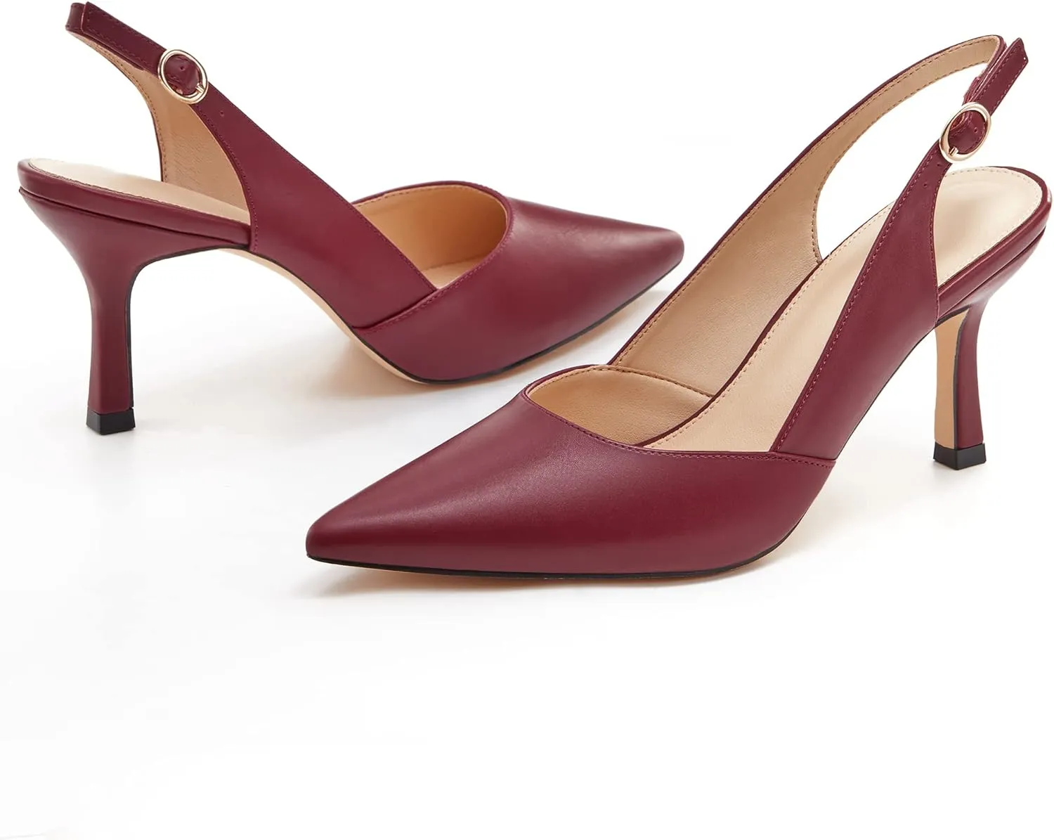 Women's Slingback Kitten Heels Closed Pointed Toe Backless Wedding Party Dress Pumps Shoes