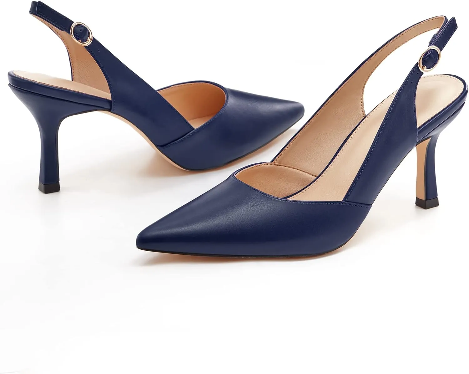 Women's Slingback Kitten Heels Closed Pointed Toe Backless Wedding Party Dress Pumps Shoes