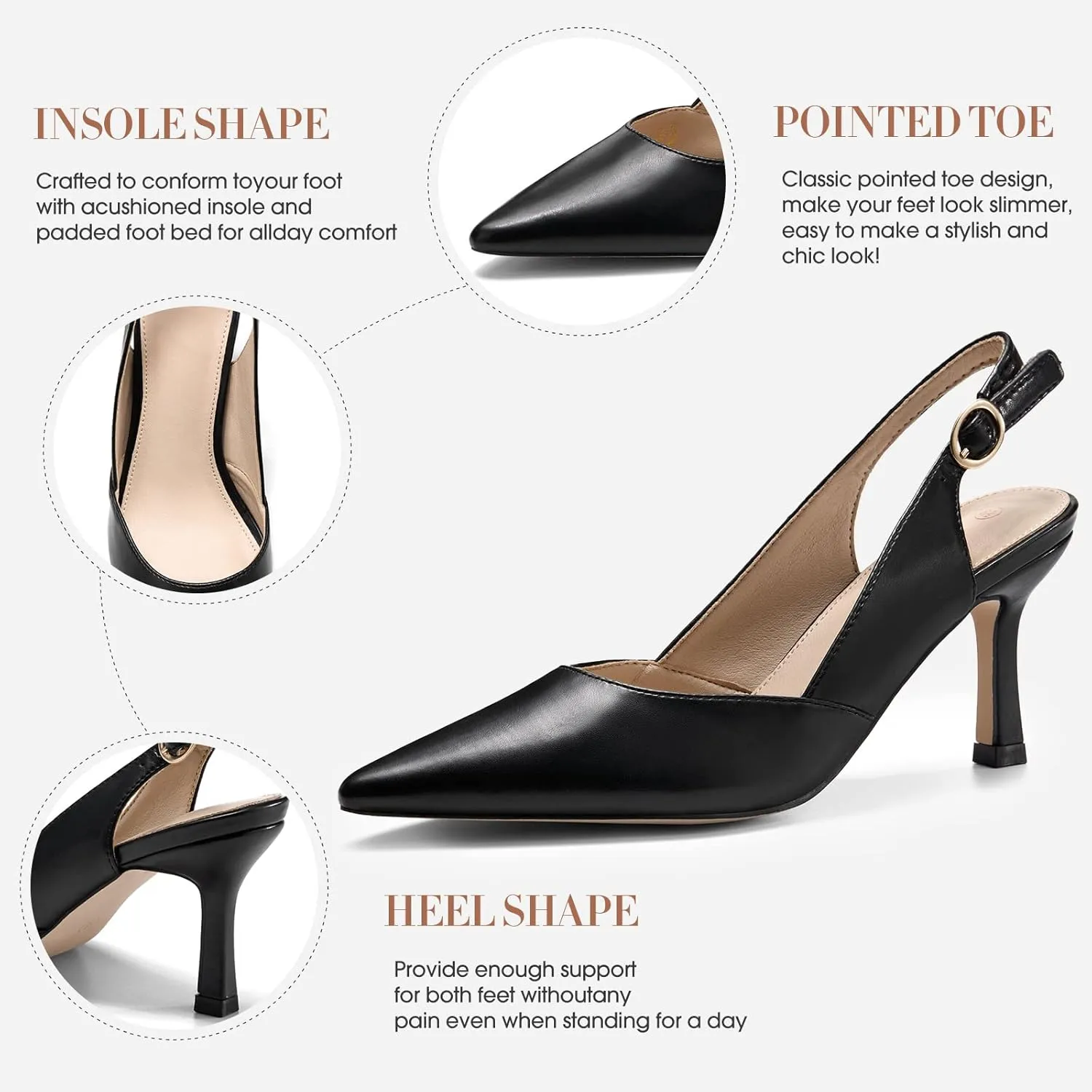 Women's Slingback Kitten Heels Closed Pointed Toe Backless Wedding Party Dress Pumps Shoes
