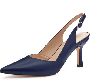 Women's Slingback Kitten Heels Closed Pointed Toe Backless Wedding Party Dress Pumps Shoes