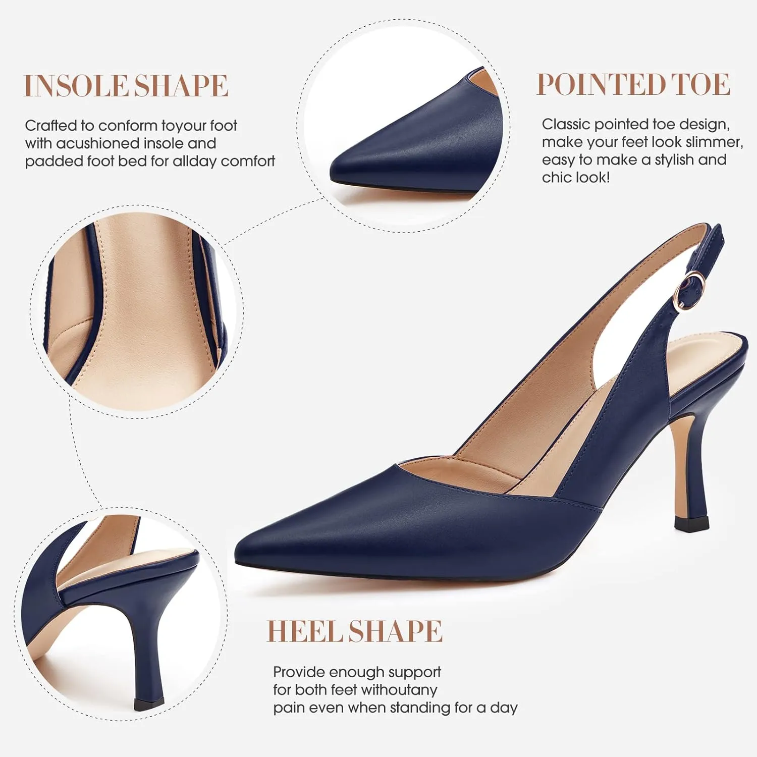 Women's Slingback Kitten Heels Closed Pointed Toe Backless Wedding Party Dress Pumps Shoes