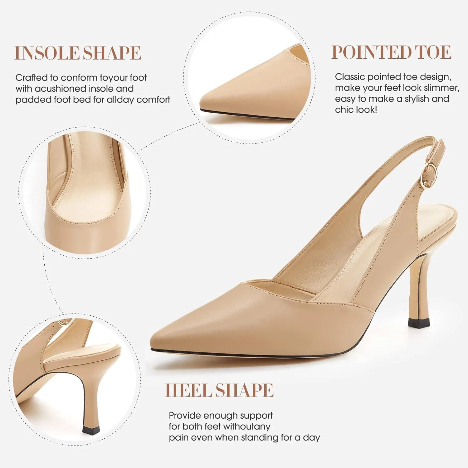 Women's Slingback Kitten Heels Closed Pointed Toe Backless Wedding Party Dress Pumps Shoes