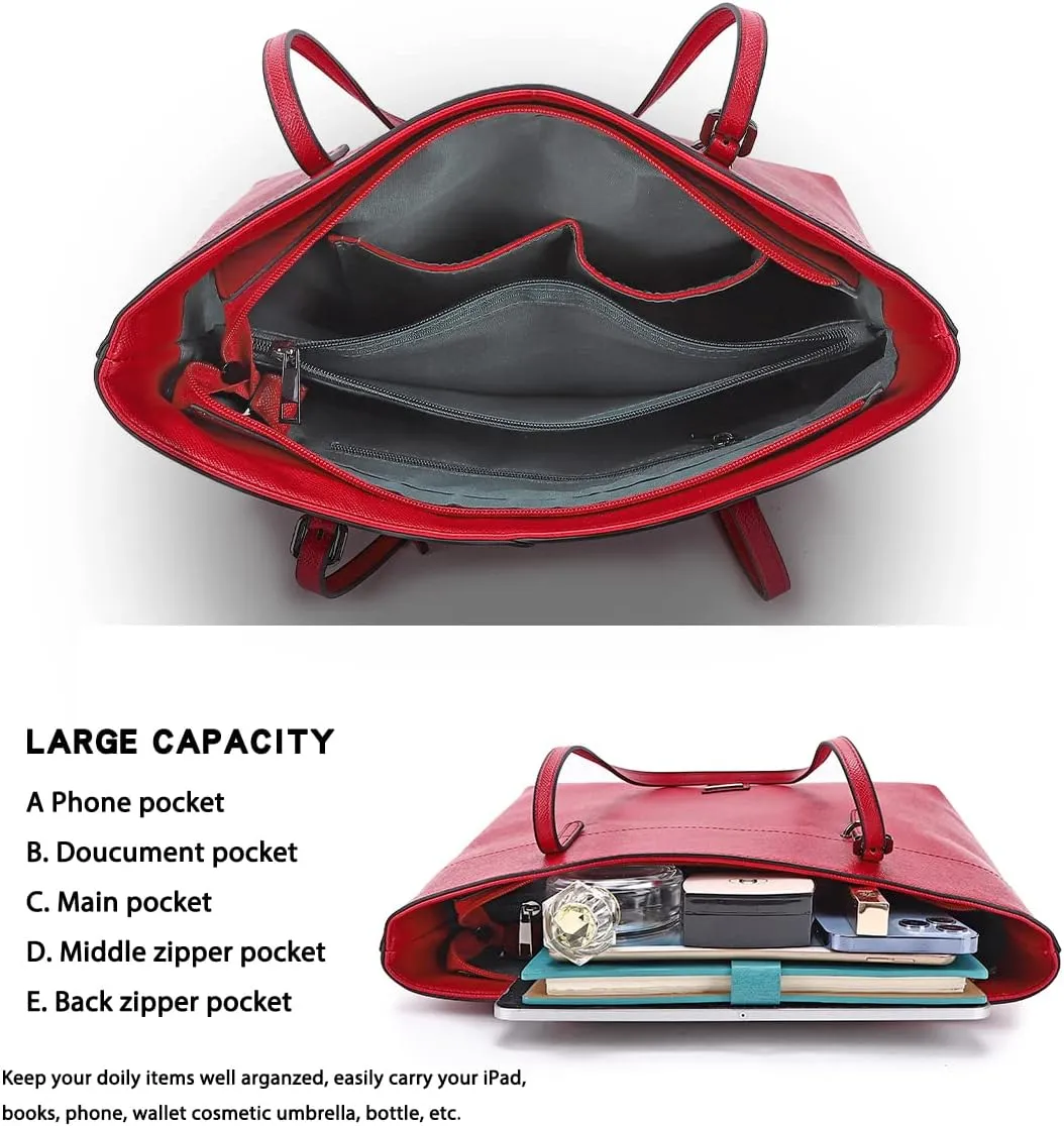 Women's Soft Faux Leather Tote Bag Purse Handbags Wallet Tote Shoulder Bag Purse Large Capacity