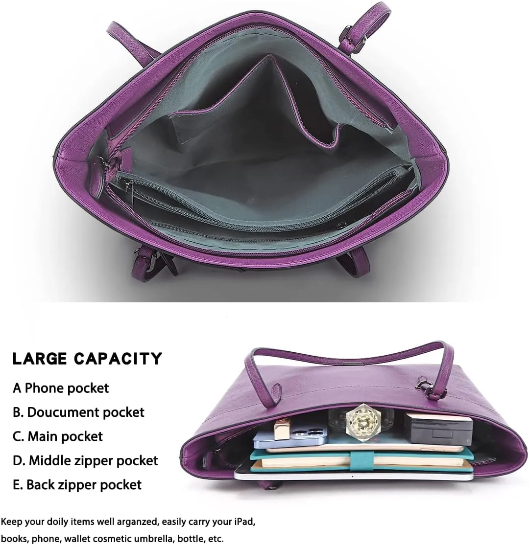 Women's Soft Faux Leather Tote Bag Purse Handbags Wallet Tote Shoulder Bag Purse Large Capacity