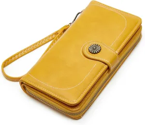 Women's tri-fold coin purse, mobile phone bag, long zipper, oily leather handbag, fashion card holder