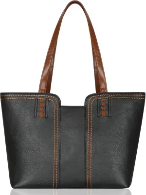 Women's Vegan Leather Tote Purses with Zipper Casual Shoulder Bags Large Capacity Handbags