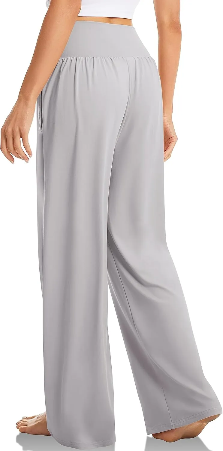 Womens Wide Leg Pants Casual Loose Fit Pants Yoga Trousers Fashion Trendy Crossover Flowy Pant with Pockets 2025