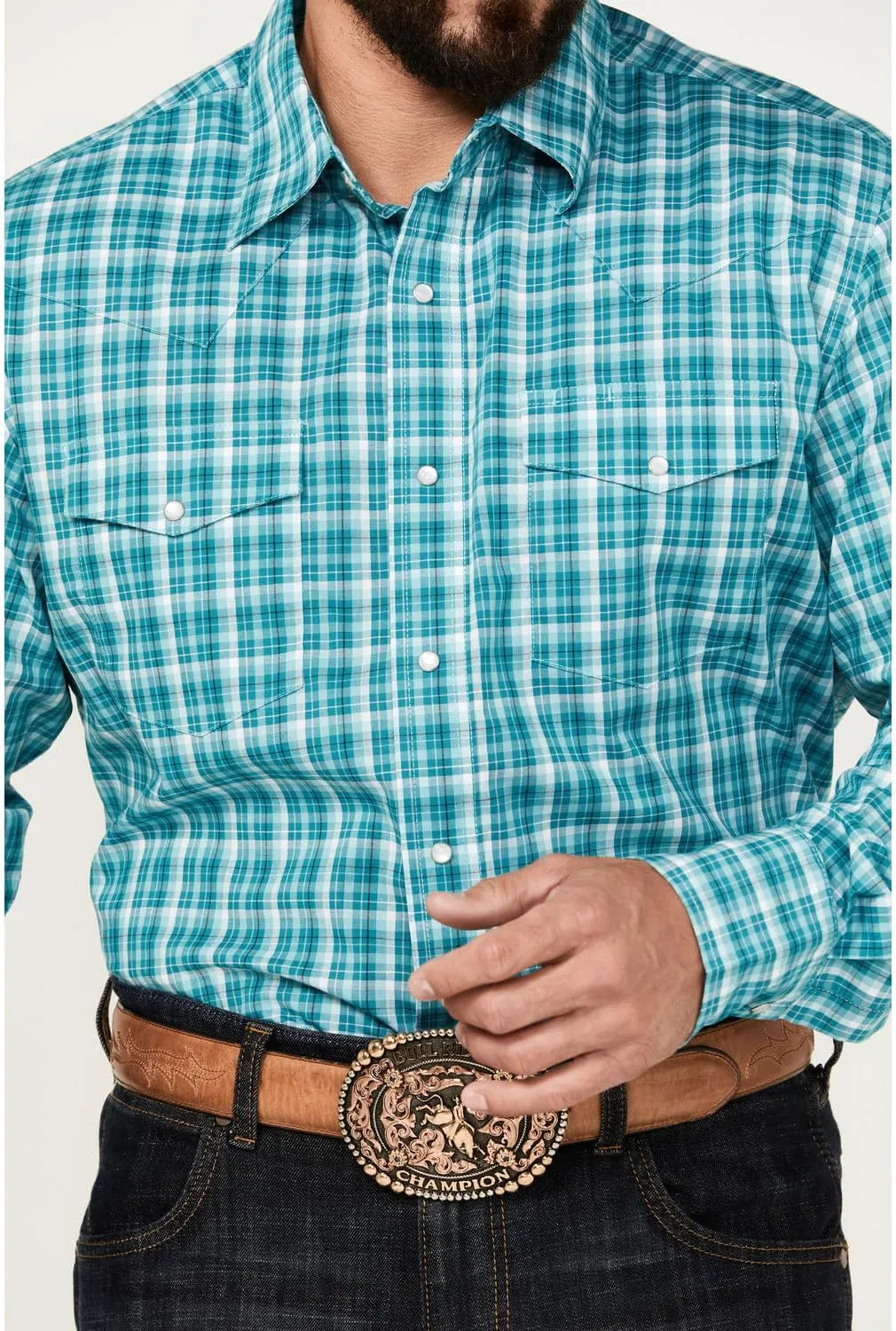 Wrangler Men's Logo Long Sleeve Western Snap Plaid Shirt