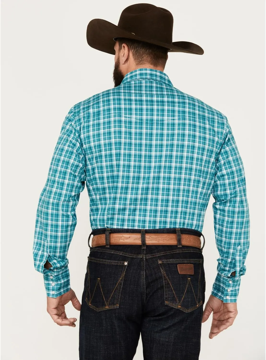 Wrangler Men's Logo Long Sleeve Western Snap Plaid Shirt