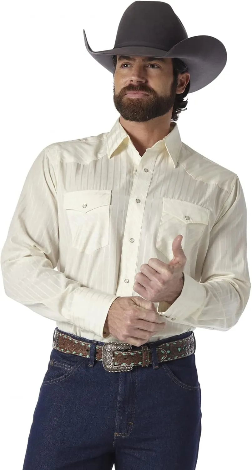 Wrangler Men's Sport Western Two Pocket Long Sleeve Snap Button Down Shirts