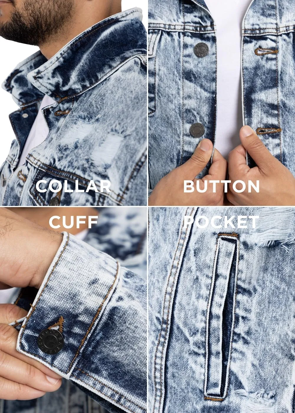 X RAY Mens Denim Jacket, Washed Ripped Distressed Flex Stretch Casual Trucker Biker Jeans Jacket for Men