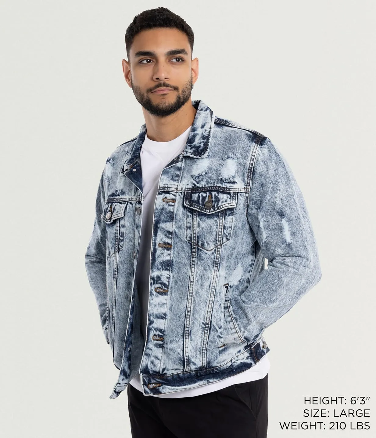 X RAY Mens Denim Jacket, Washed Ripped Distressed Flex Stretch Casual Trucker Biker Jeans Jacket for Men