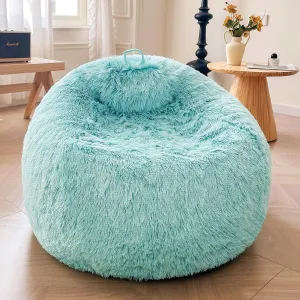 XeGe Fluffy Stuffed Animal Storage Bean Bag Chair Cover(No Filler), Faux Fur Washable Soft Bean Bag Cover for Plush Toys or Textile, Plush Shaggy Large Bean Bag for Adults Kids Teens, Aqua Ombre