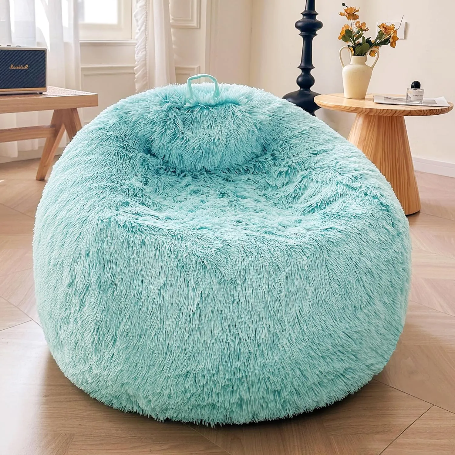 XeGe Fluffy Stuffed Animal Storage Bean Bag Chair Cover(No Filler), Faux Fur Washable Soft Bean Bag Cover for Plush Toys or Textile, Plush Shaggy Large Bean Bag for Adults Kids Teens, Aqua Ombre