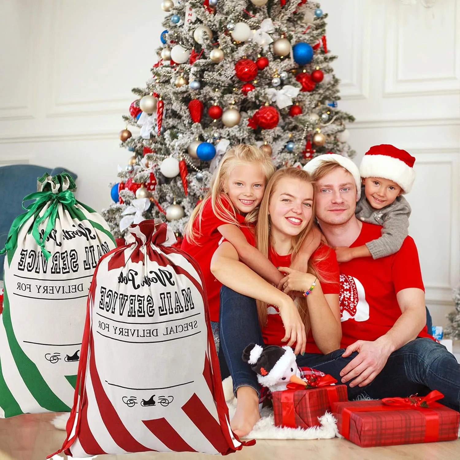 XinblueCo Santa Sack 2 Pack Christmas Stripe Canvas Santa Bag with Drawstring Xmas Personalied Gift Bag Extra Large Christmas Sacks Size 27.5"x19.5"(Stripe)