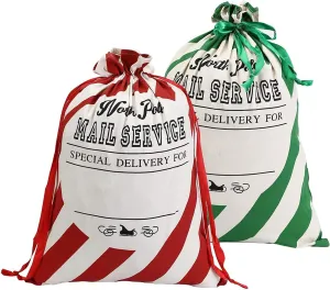 XinblueCo Santa Sack 2 Pack Christmas Stripe Canvas Santa Bag with Drawstring Xmas Personalied Gift Bag Extra Large Christmas Sacks Size 27.5"x19.5"(Stripe)