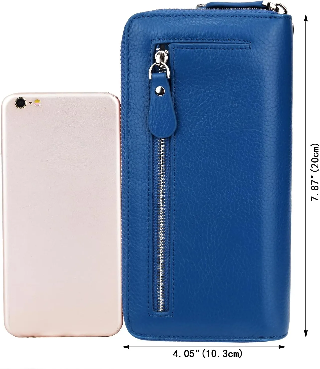 YALUXE Real Leather Zip Around Wallet RFID Blocking Wristlet Handbag Purse Clutch with Double Zipper Pockets