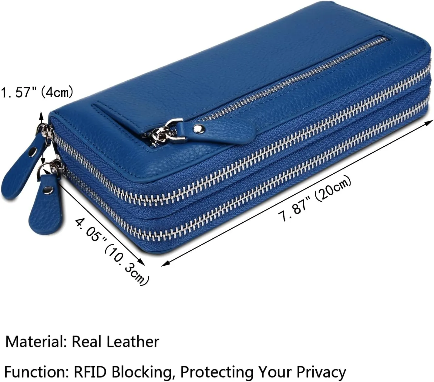 YALUXE Real Leather Zip Around Wallet RFID Blocking Wristlet Handbag Purse Clutch with Double Zipper Pockets