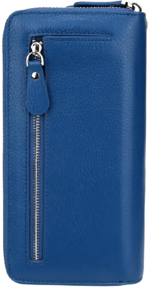 YALUXE Real Leather Zip Around Wallet RFID Blocking Wristlet Handbag Purse Clutch with Double Zipper Pockets