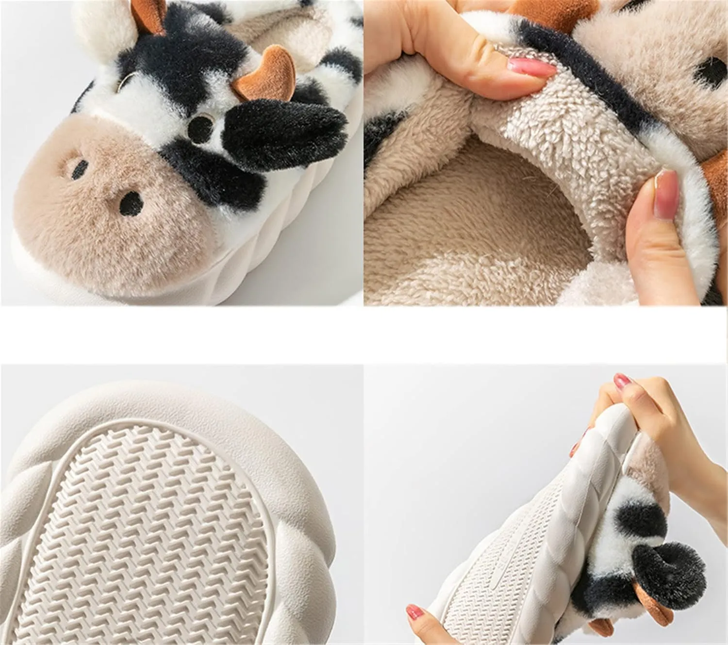YILANLAN Women's Cute Pig Animal Cow Winter Warm Soft Plush Home Cotton Slippers