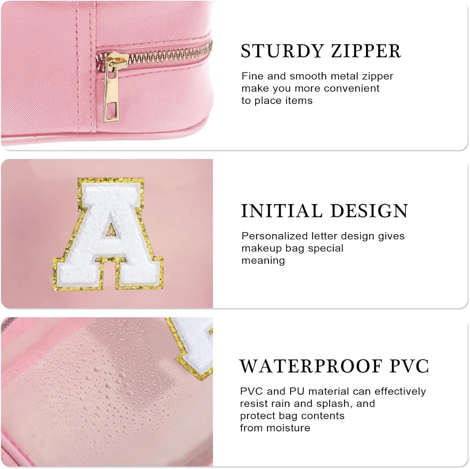 YOOLIFE Birthday Gifts | Initial Travel Essentials Makeup Bag, Clear Toiletry Bag Pouch Cosmetic Bag Case Large Makeup Bag Personalized Pink Birthday Gifts for Women Teacher Mom Teen Friends J