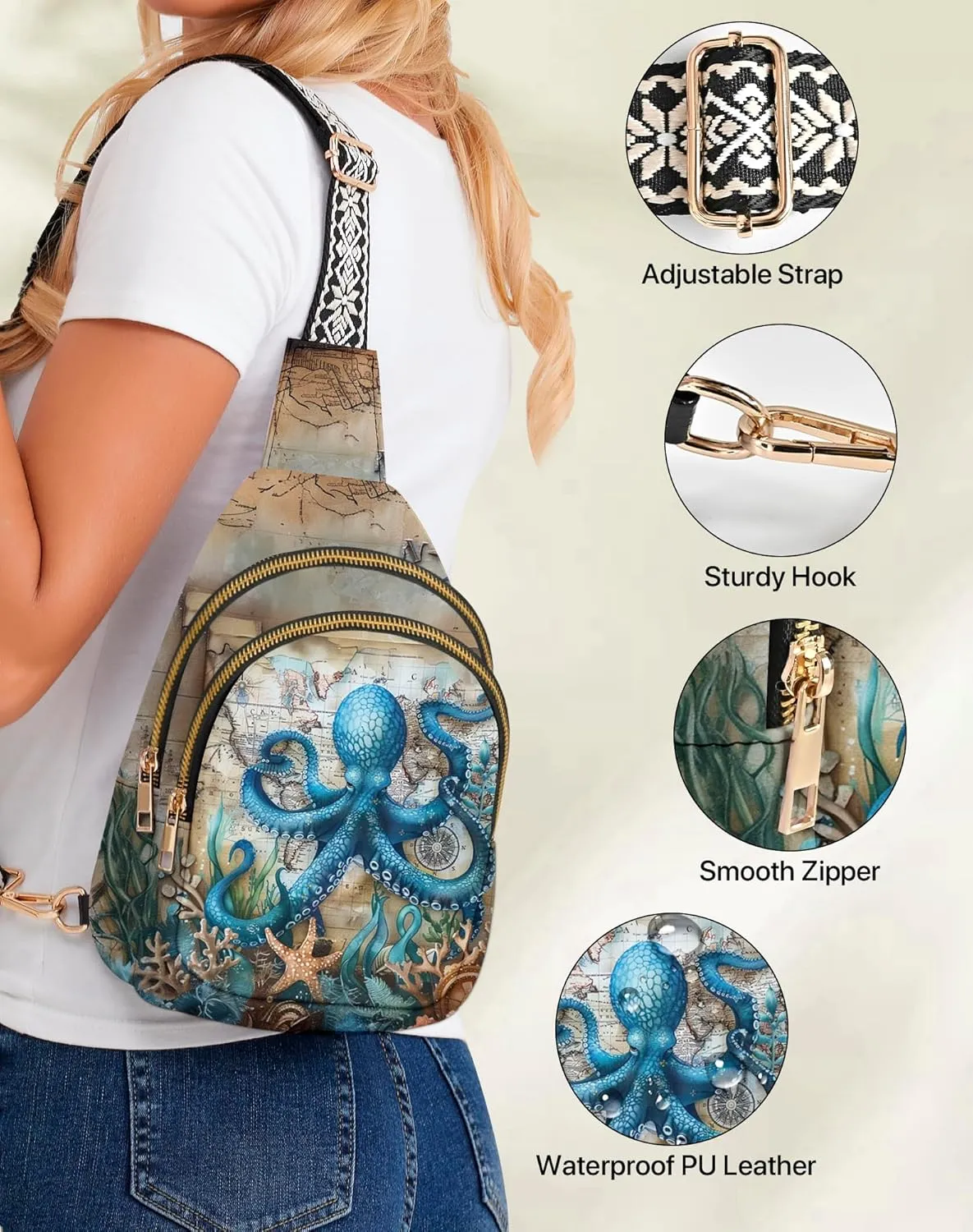 Yrebyou Small Sling Bag for Women Leather Sling Crossbody Bags Travel Chest Daypack Adjustable for Casual Outdoor
