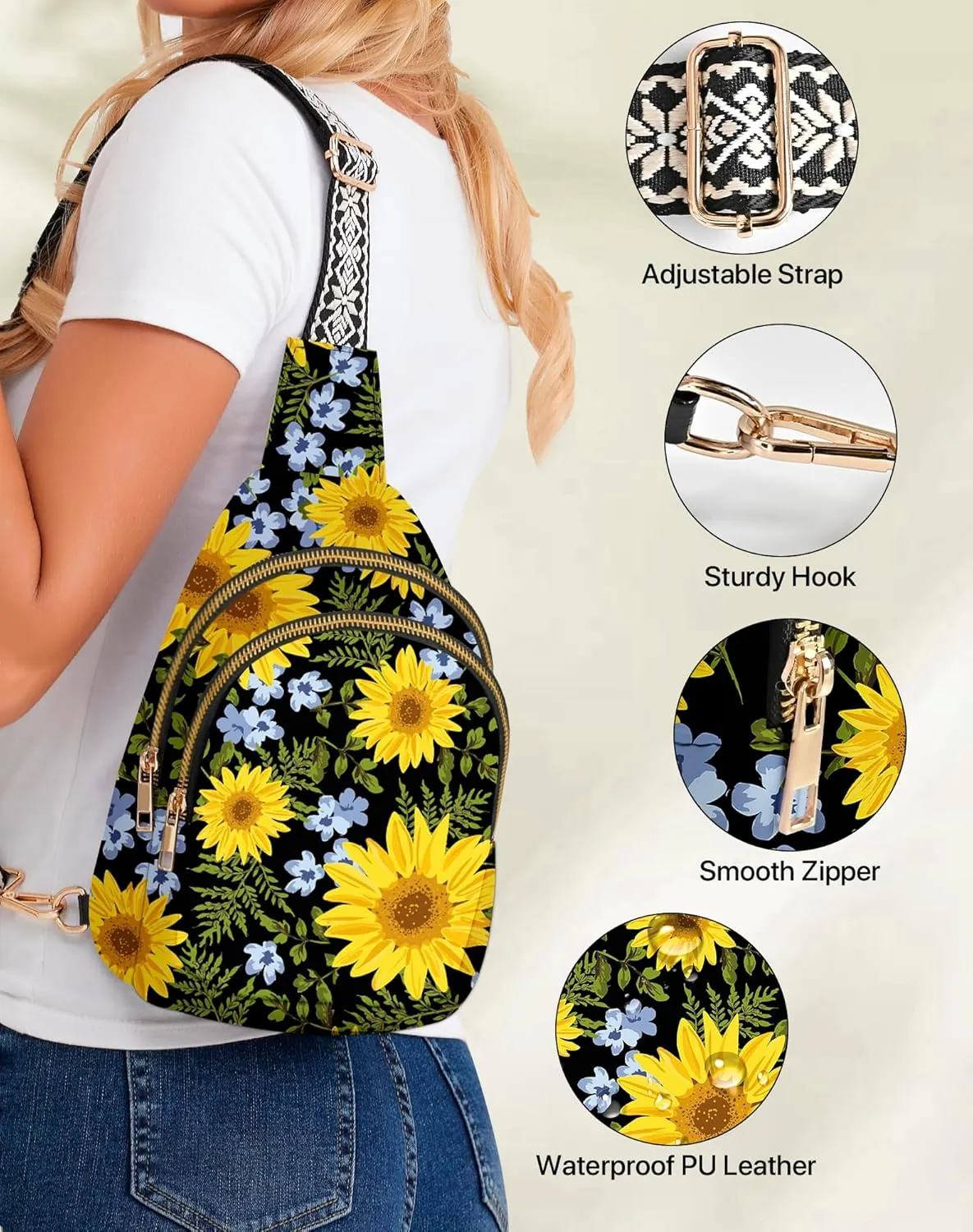 Yrebyou Small Sling Bag for Women Leather Sling Crossbody Bags Travel Chest Daypack Adjustable for Casual Outdoor