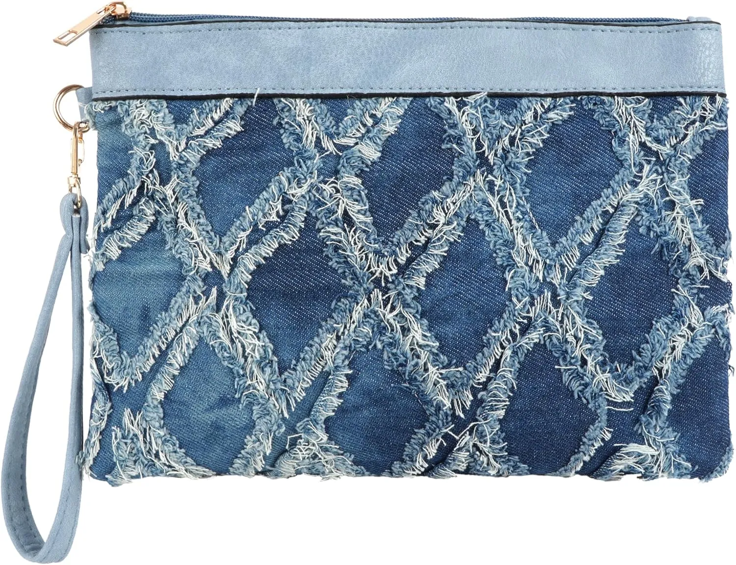 ZLM BAG US Women Distressed Denim Evening Purse Pu Leather Clutch Handbag Rhombus Pattern Wristlet Bag