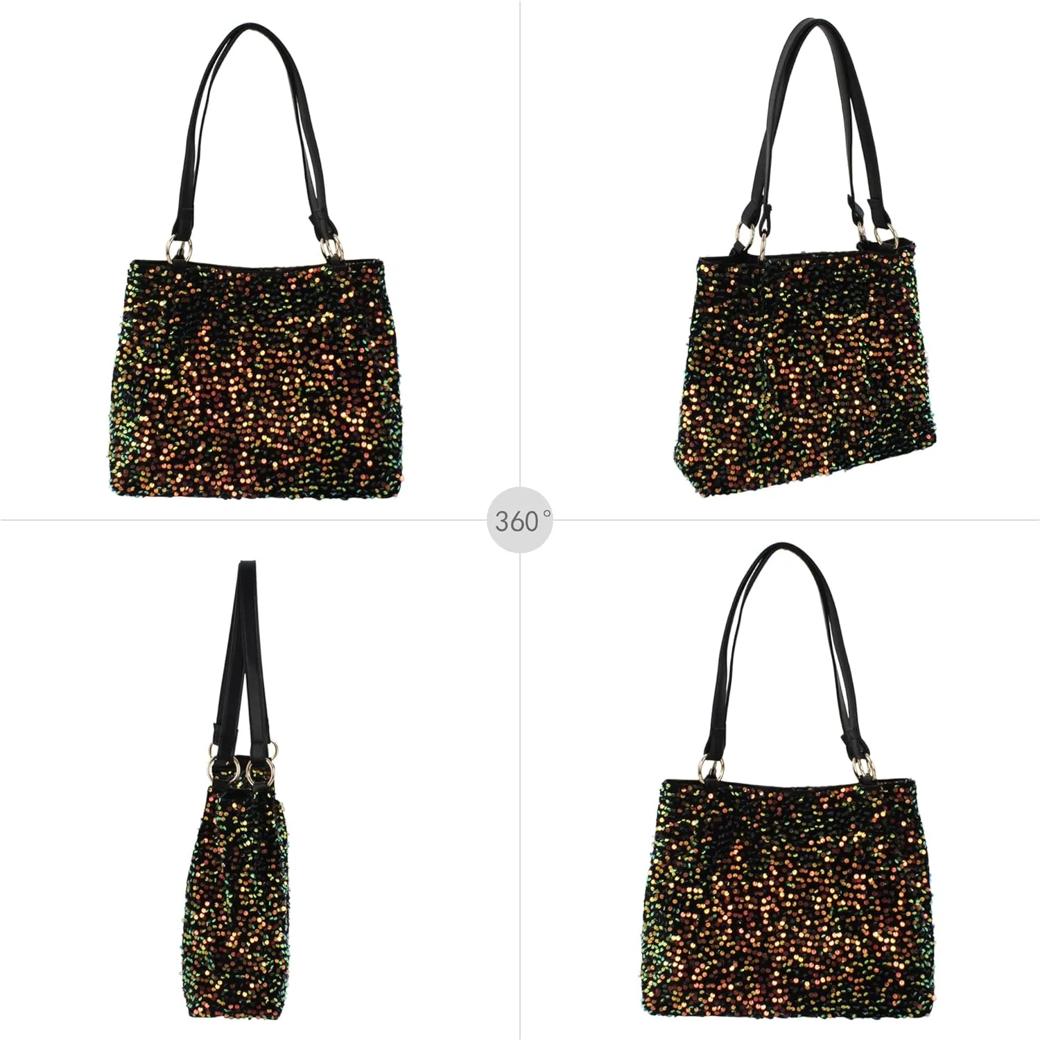 ZLM BAG US Women's Glitter Sequins Shoulder Tote Big Capacity Shimmer Shopping Bag Sparkling Handbag Purse