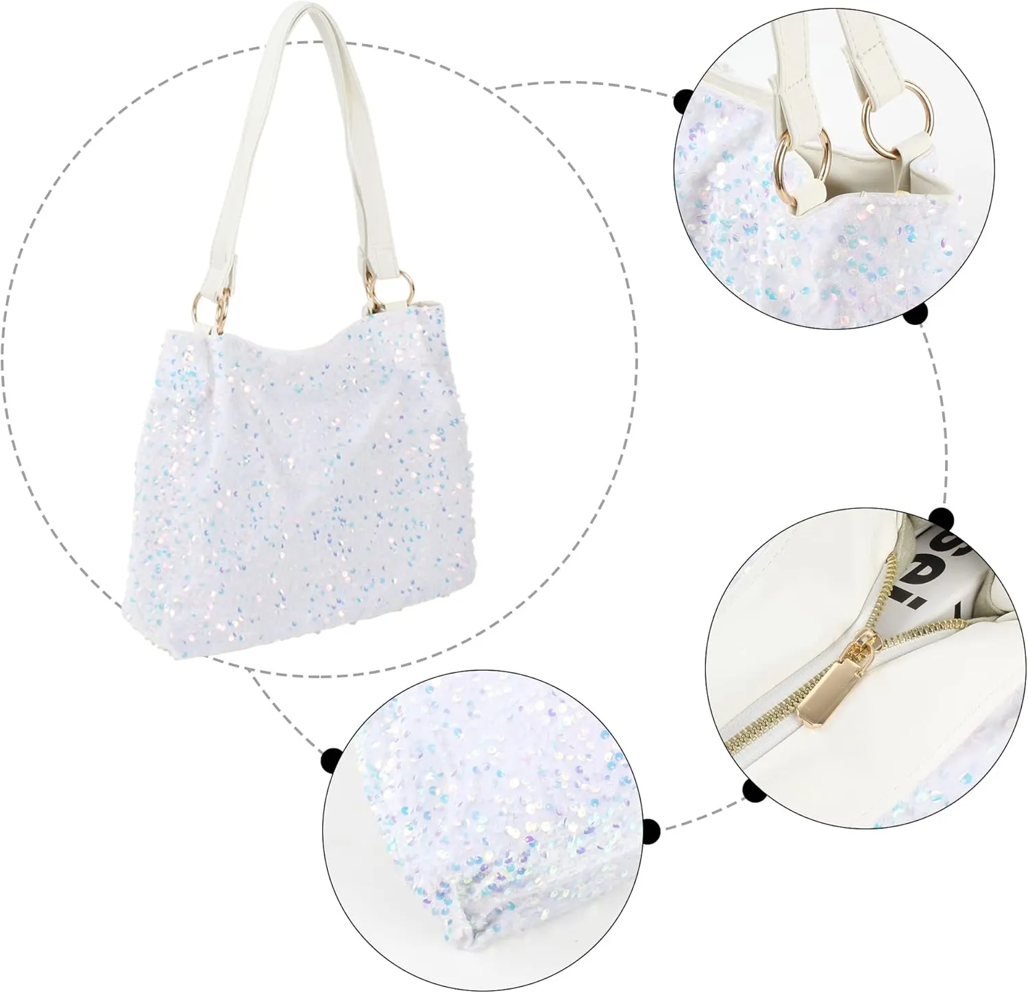 ZLM BAG US Women's Glitter Sequins Shoulder Tote Big Capacity Shimmer Shopping Bag Sparkling Handbag Purse