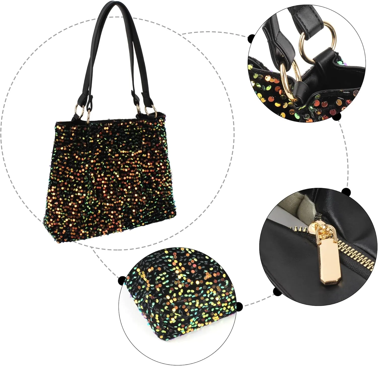 ZLM BAG US Women's Glitter Sequins Shoulder Tote Big Capacity Shimmer Shopping Bag Sparkling Handbag Purse