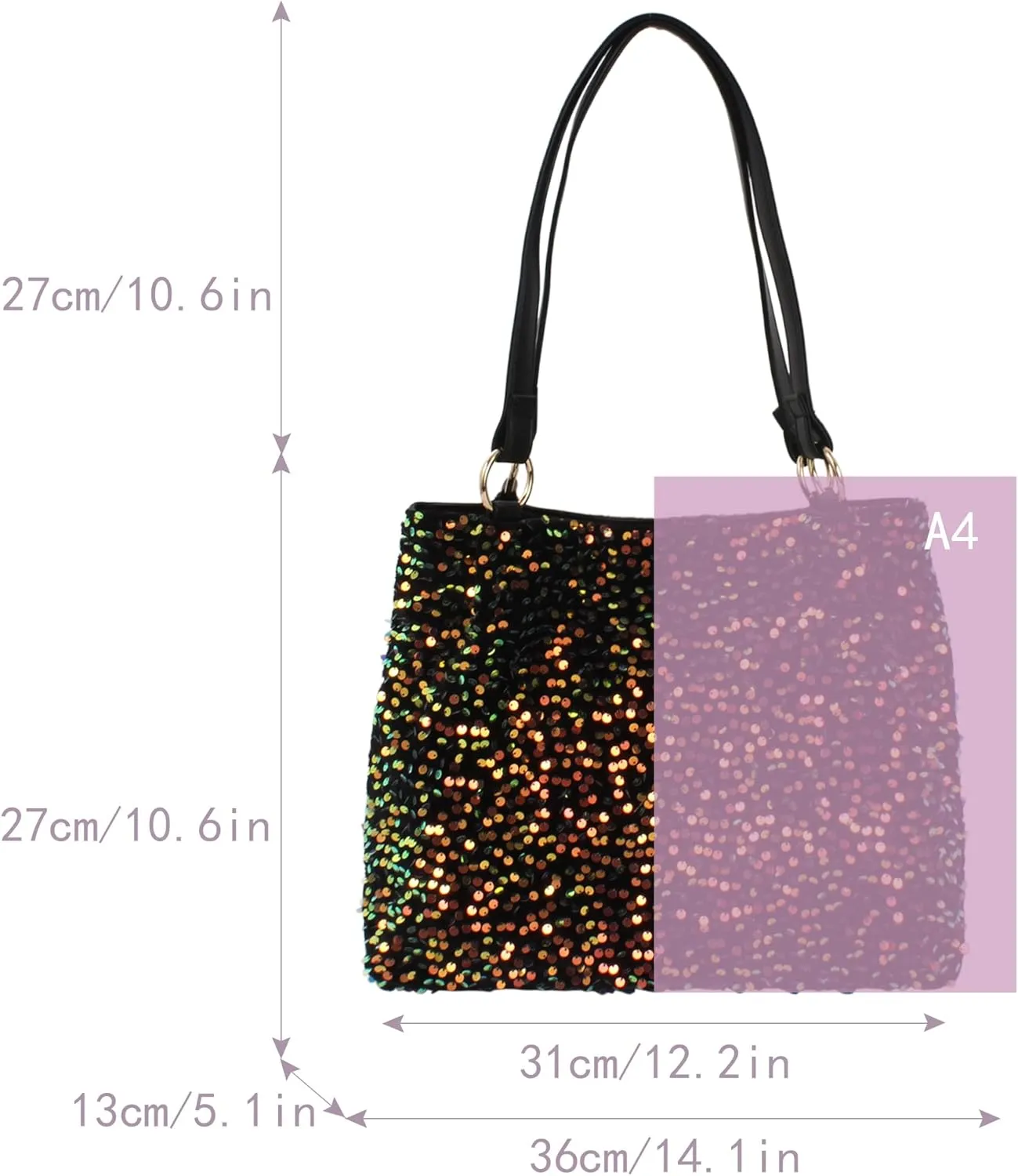 ZLM BAG US Women's Glitter Sequins Shoulder Tote Big Capacity Shimmer Shopping Bag Sparkling Handbag Purse