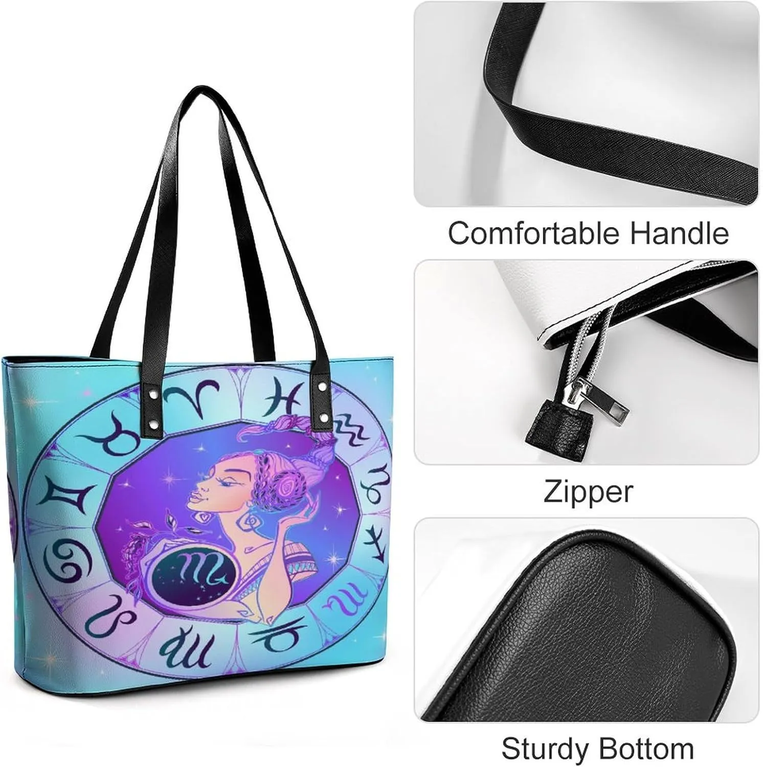 Zodiac Sign Virgo Hobo Handbags With Zipper Large Capacity Satchel Tote Bag Shoulder Bag