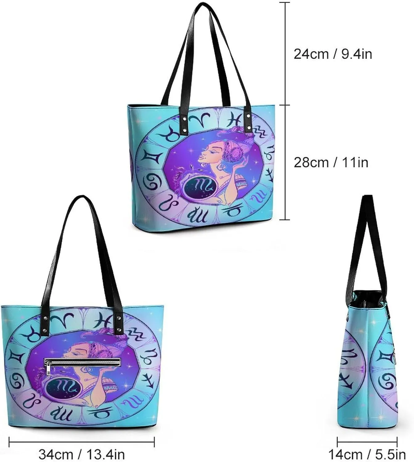 Zodiac Sign Virgo Hobo Handbags With Zipper Large Capacity Satchel Tote Bag Shoulder Bag