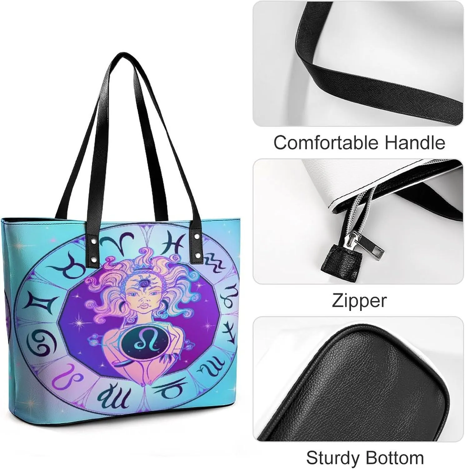 Zodiac Sign Virgo Hobo Handbags With Zipper Large Capacity Satchel Tote Bag Shoulder Bag