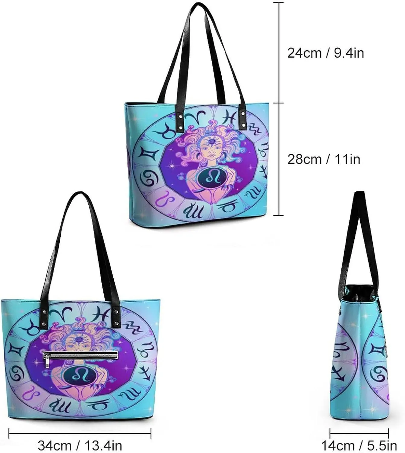Zodiac Sign Virgo Hobo Handbags With Zipper Large Capacity Satchel Tote Bag Shoulder Bag