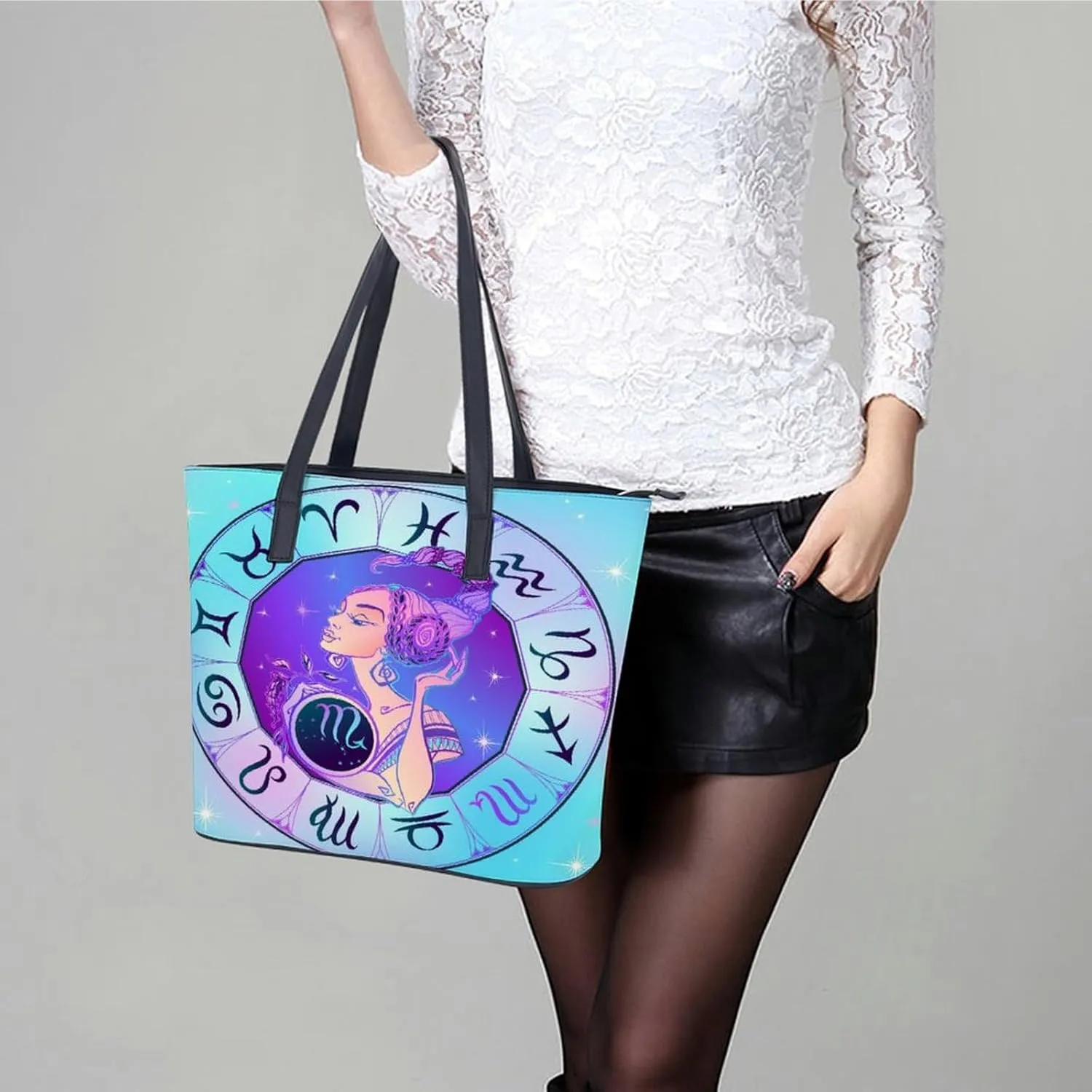 Zodiac Sign Virgo Hobo Handbags With Zipper Large Capacity Satchel Tote Bag Shoulder Bag