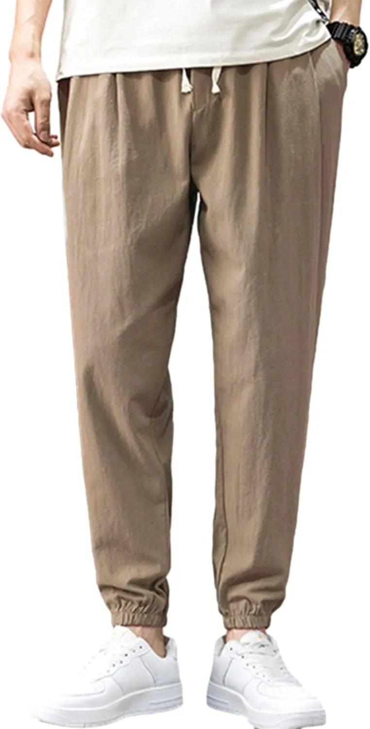Zontroldy Men's Pants Cotton Linen Yoga Golf Beach Jogger Sweat Lounge Harem Pants Trousers