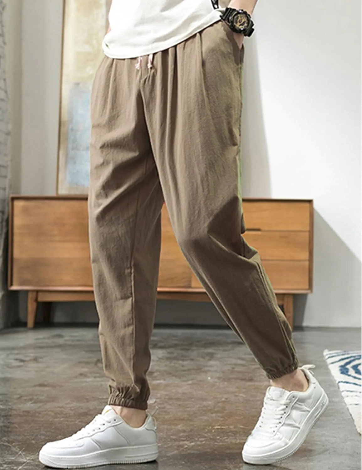 Zontroldy Men's Pants Cotton Linen Yoga Golf Beach Jogger Sweat Lounge Harem Pants Trousers