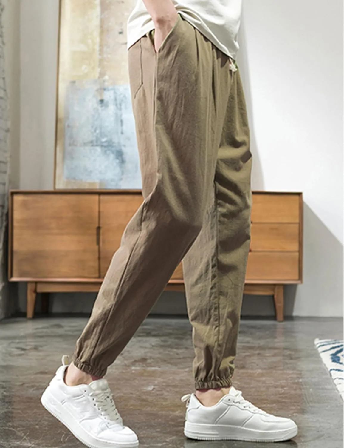 Zontroldy Men's Pants Cotton Linen Yoga Golf Beach Jogger Sweat Lounge Harem Pants Trousers