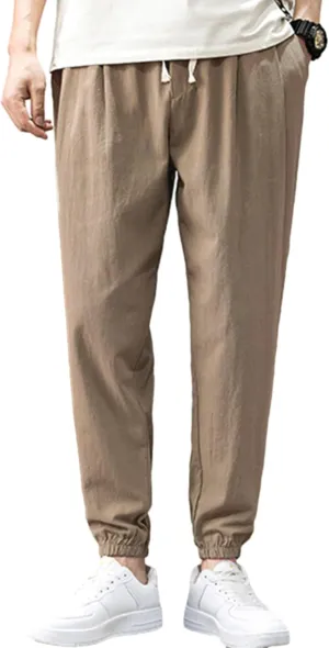 Zontroldy Men's Pants Cotton Linen Yoga Golf Beach Jogger Sweat Lounge Harem Pants Trousers