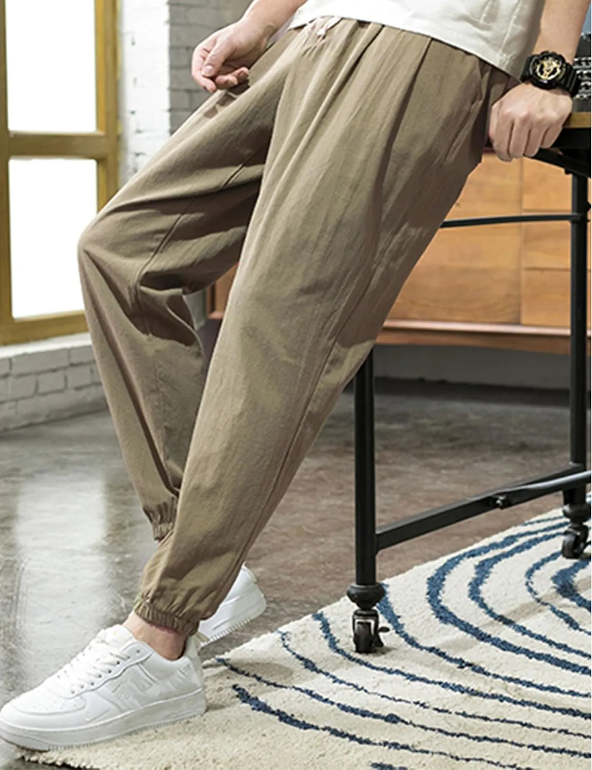 Zontroldy Men's Pants Cotton Linen Yoga Golf Beach Jogger Sweat Lounge Harem Pants Trousers